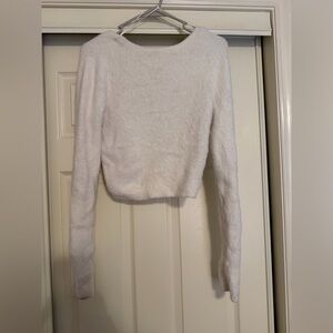 Aerie Soft White Fuzzy Marshmwellow Twist Back Sweater